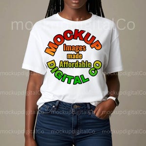 Gildan 64000 White Tshirt Mockup, African American Woman, Black Model, Minimalist Studio Aesthetic T-shirt Mock up, Digital Download for POD