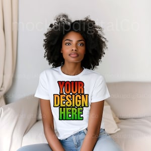Bella Canvas 3001 White Tshirt Mockup Black Model Mockup Diverse Mockups White Tshirt Mockup African American Black Woman Studio Mockup