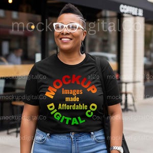Gildan 64000 Black Tshirt Mockup, Black Model Mockup, Plus Size Woman, Gildan Shirt Mockup, Black Female Lifestyle Mock Black T-shirt Mockup
