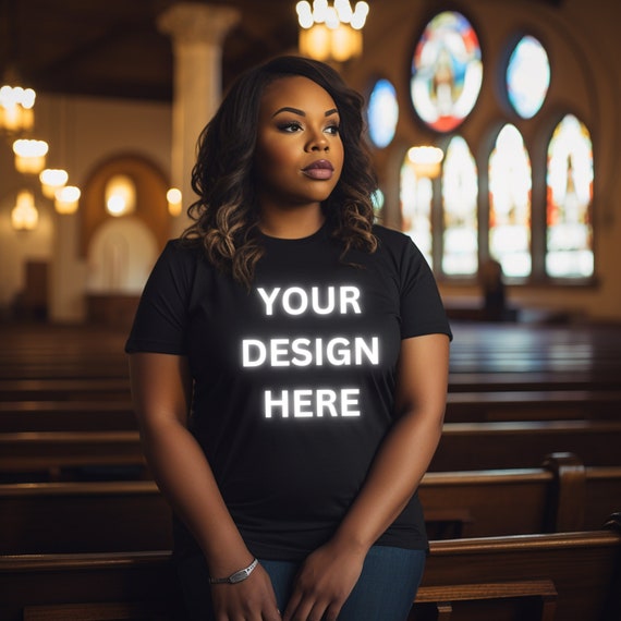 Black Model Mockup, Bella Canvas 3001 Black T-shirt Mockup, African American, Black People Mockup, Black Girl, Lifestyle Mockup