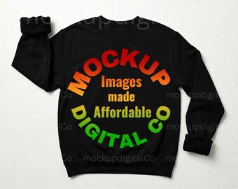 Gildan 18000 Black Mockup, Gildan Black Sweatshirt Flat Lay Mockup, Folded Sweatshirt Mockup, G18000 Basic Black Pullover Sweater Mockup