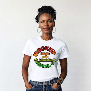 Gildan 64000 White Tshirt Mockup, Black Model Mockup, African American, Gildan Lifestyle 64000, Black Woman Studio T-shirt Mockup, JEPEG