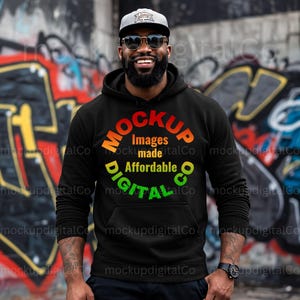 Gildan 18500 Mockup, Black Hoodie Gildan Mockup, Sweatshirt Mockup, Black Male Model Mockup, Digital Lifestyle Mockup, African American Man