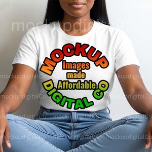 Gildan 64000 White Tshirt Mockup, Black Model Mockup, African American Woman, Gildan 64000 Mockup, Trendy Boho Studio White T-shirt Mock up