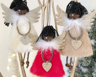 Brown-Skinned Angel, Black Hair Angel, Hanging Figurine, Christmas Angel, Christmas Tree Ornaments, Ornaments, Christmas Gift Tags