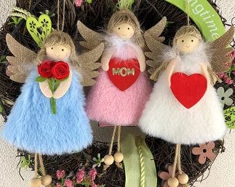Ange pour la fête des mères, ange suspendu avec cœur, cadeau de la fête des mères, figurine d’ange avec roses, ornement d’ange, cadeau pour maman, décor d’ange