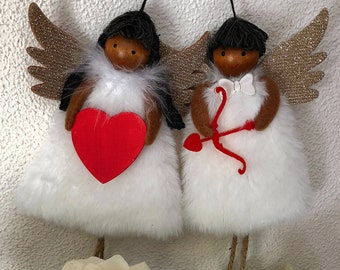 Brown-Skinned Valentine's Angel, Black Hair Love Angel, Heart Angel, Valentine's Gift Tags, Valentine's Gift, Mother's Day, Angel Ornament