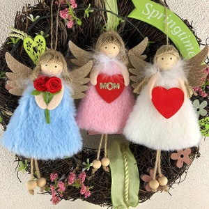 Angel for Mother&#39;s Day, Hanging Angel with Heart, Mother&#39;s Day Gift, Angel Figurine with Roses, Angel Ornament, Gift for Mom, Angel Decor