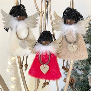 Brown-Skinned Angel, Black Hair Angel, Hanging Figurine, Christmas Angel, Christmas Tree Ornaments, Ornaments, Christmas Gift Tags