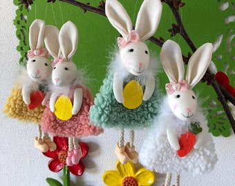Handmade Wool Easter Bunny Ornament, Easter Tree Decor