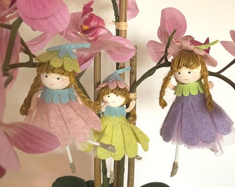 Handmade Flower Doll Ornament, Hanging Flowers, Felted Doll Ornament, Handmade Doll Decor, Spring Home Decor
