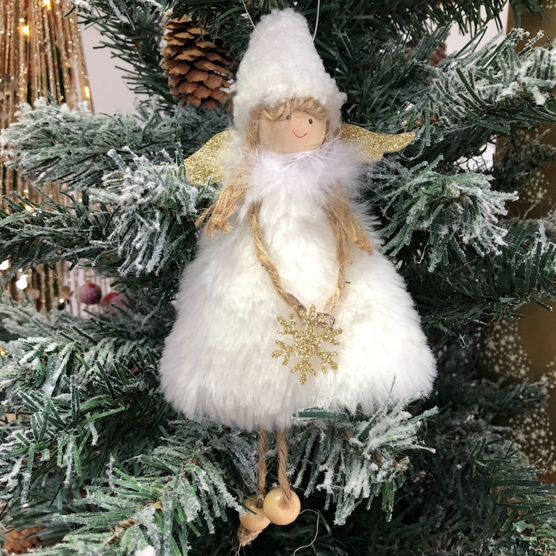 Hanging Angel with Hat White Angel Figurine Christmas Angel | Etsy