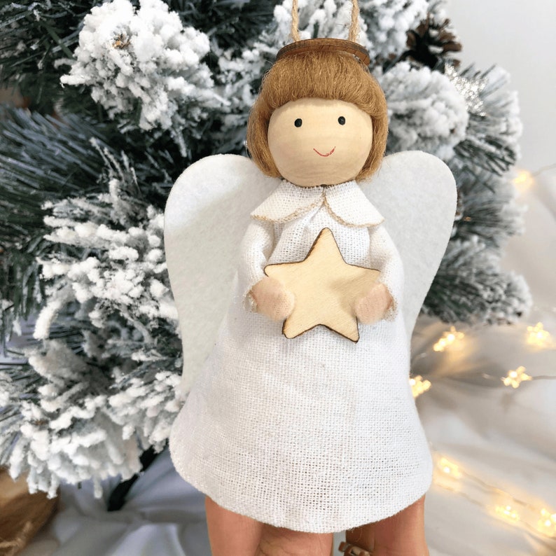 HANGING ANGEL, Hanging Figurine, Christmas Angel, Christmas Tree Ornaments, Holiday Decor, Ornaments, Angel, Christmas Gift Tags BOY WHITE