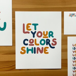 8 x 10 print, "Let Your Colors Shine" inspirerende poster, typografie print