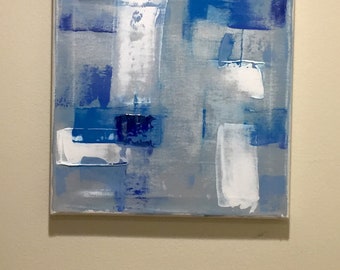 ORIGINAL Abstract acrylic painting - MINI BLUEBLOCK // 10" x 10" // signed in back // unframed