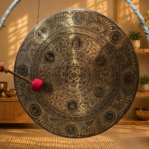 Handmade Kalachakra Mandala Gong, Seven Metal Sound Healing, Meditation, Yoga, Nepal image 1