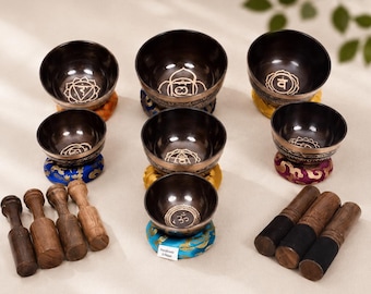 Handmade Chakra Singing Bowl Set: Tibetan Meditation Sound Bath
