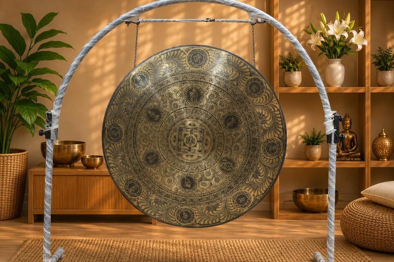 Handmade Kalachakra Mandala Gong, Seven Metal Sound Healing, Meditation, Yoga, Nepal image 2