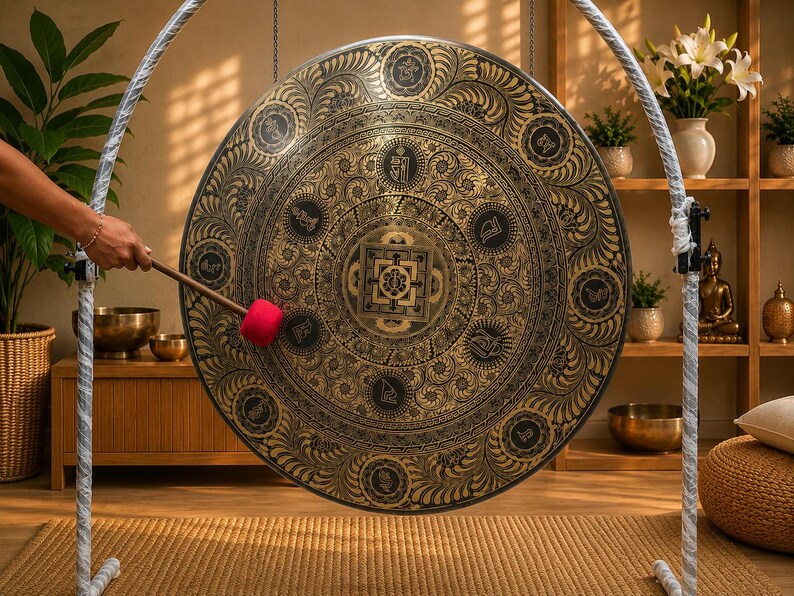 Handmade Kalachakra Mandala Gong, Seven Metal Sound Healing, Meditation, Yoga, Nepal image 9