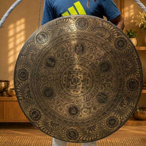 Handmade Kalachakra Mandala Gong, Seven Metal Sound Healing, Meditation, Yoga, Nepal image 7