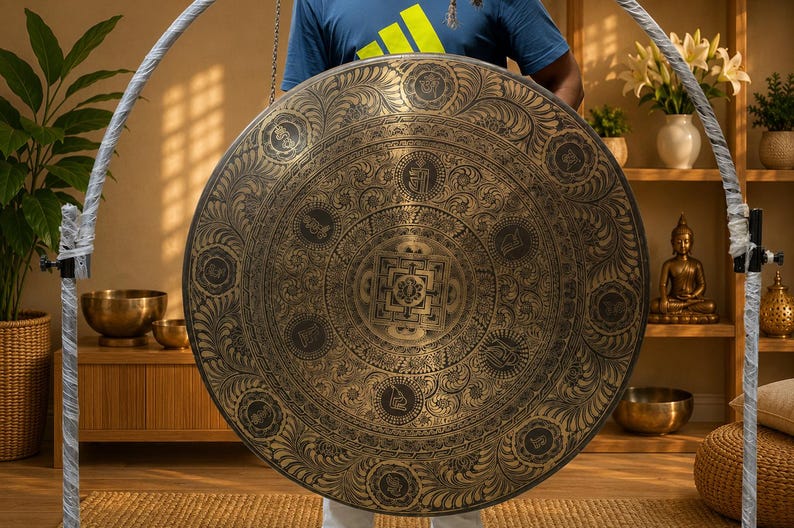 Handmade Kalachakra Mandala Gong, Seven Metal Sound Healing, Meditation, Yoga, Nepal image 7
