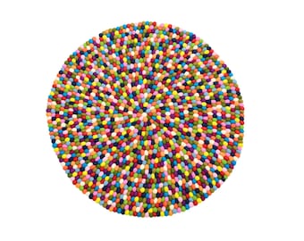 Hochwertiger handgefertigter mehrfarbiger runder Filzkugelteppich – Wollfilz-Regenbogenkugelteppich – Pom-Pom-Teppich für Ihr Zuhause und Büro – 30–300 cm