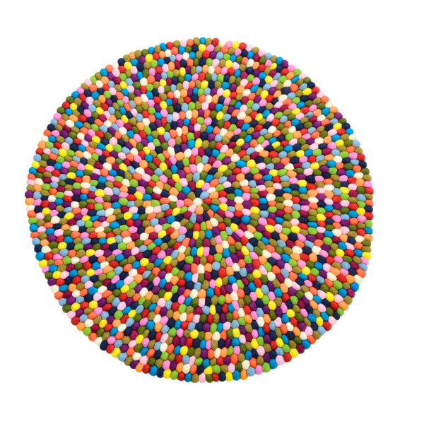 Premium handgemaakt veelkleurig rond vilten balkleed - Wolvilt Rainbow Ball Rug - Pom Pom tapijt voor uw huis en kantoor - 30-300cm