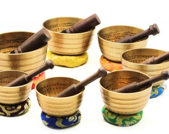 Hand Hammered Set of Seven Tibetan Singing Bowls: Sound Healing & Chakra Tuning