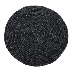 Handmade Ebony Felt Ball Rug – Round Black Wool Area Rug