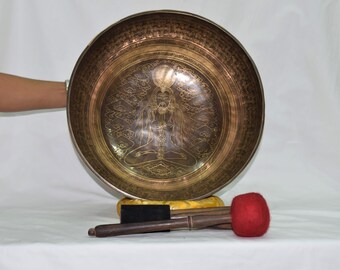 15 inch Yogi Special Engraved Singing Bowl Handmade in Nepal- Chakra Balance, sound bath, Meditation- yoga- Tibetan Bowl For Meditation