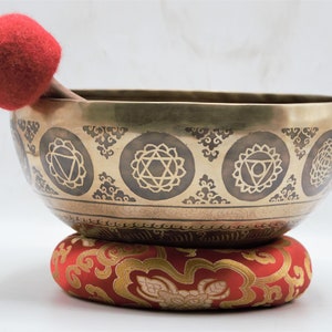 10 inch Flower of Life Carved Singing Bowl Handmade in Nepal- Tibetan Singing Bowl for Meditation, Healing, Sound Bath-Yoga and Relaxation