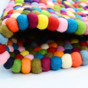 Premium Handmade Multicolor Round Felt Ball Rug Wool Felt Rainbow Ball Rug Pom Pom rug for Your Home and Office 30-300cm image 7