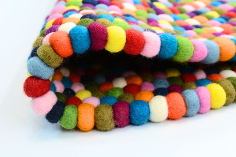 Premium Handmade Multicolor Round Felt Ball Rug Wool Felt Rainbow Ball Rug Pom Pom rug for Your Home and Office 30-300cm image 7