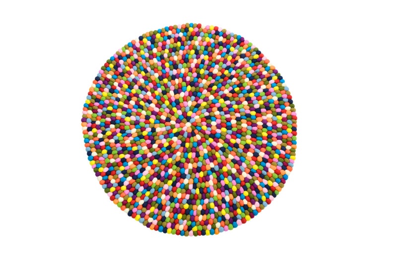 multi-colored felt ball rug