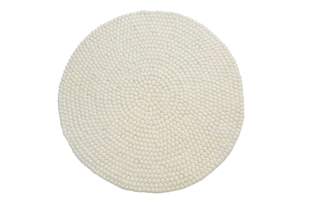Pearl White Round Felt Wool Rug- Handmade Nursery Rug- Light Bright and ...