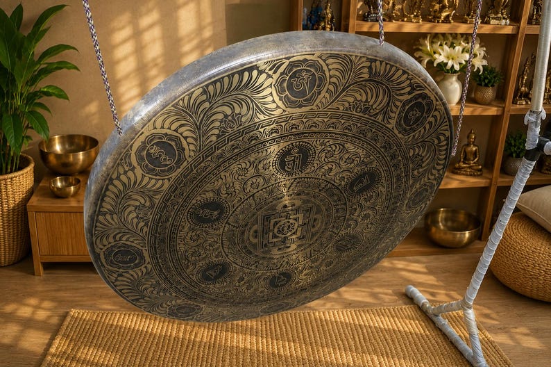 Handmade Kalachakra Mandala Gong, Seven Metal Sound Healing, Meditation, Yoga, Nepal image 6
