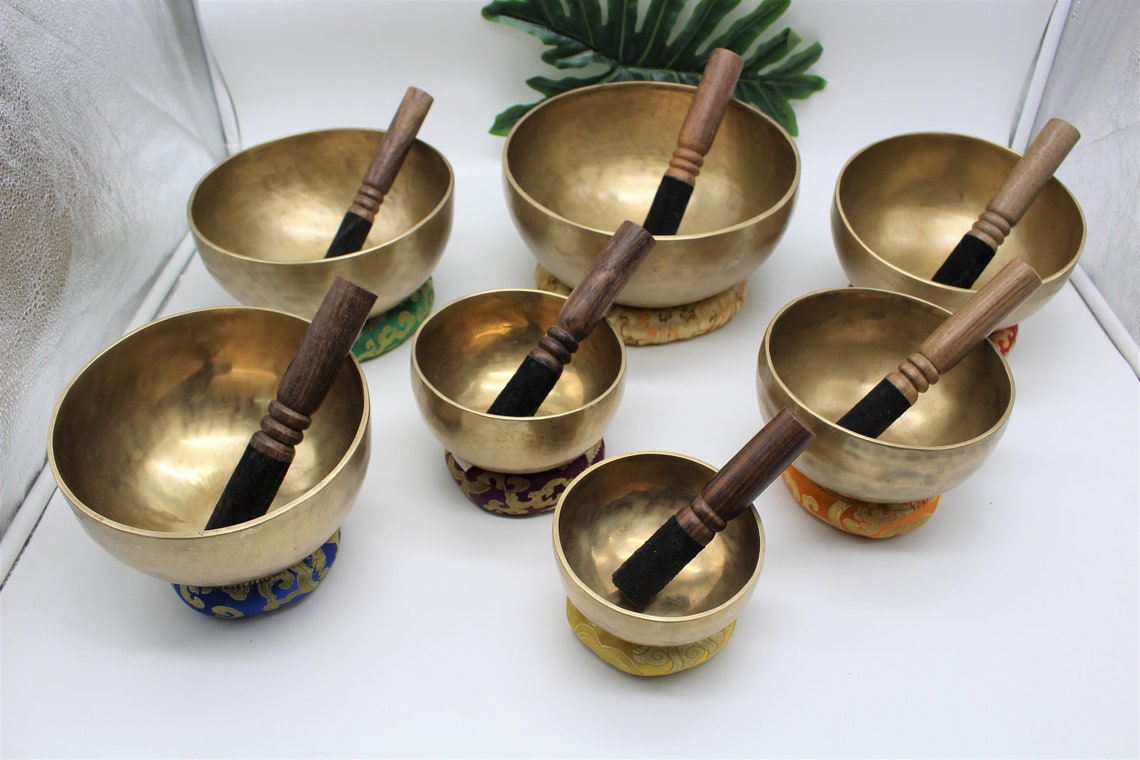 Authentic Chakra Tuned Set of Seven Healing Singing Bowl From Nepal, Tibetan Singing Bowl Chakra
