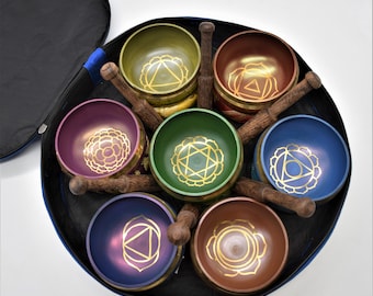 Seven Chakra Tibetan Singing Bowl Set: Handmade Sound Healing Bowls