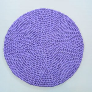 Handmade Purple Felt Ball Rug, New Zealand Wool, Round Rug