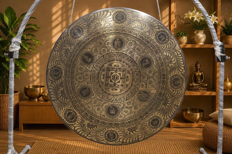 Handmade Kalachakra Mandala Gong, Seven Metal Sound Healing, Meditation, Yoga, Nepal image 8