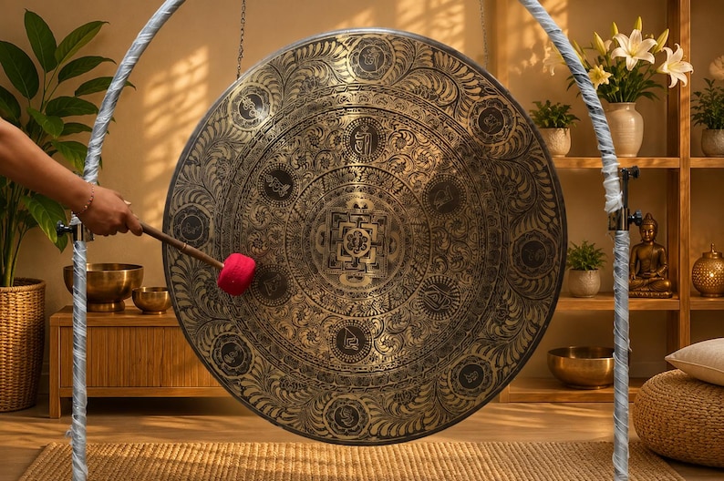 Handmade Kalachakra Mandala Gong, Seven Metal Sound Healing, Meditation, Yoga, Nepal image 1