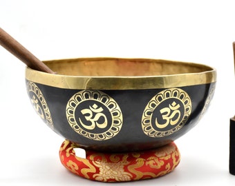 11 inch Hindu OM Carved Singing Bowl Handmade in Nepal- Tibetan Singing Bowl with Sound of Universe for Meditation and Vibration