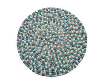 Handmade Round Felt Ball Rug: Azure Blue Nursery Decor (30cm-300cm)