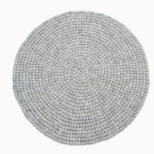 Slate Gray Felt Ball Rug- Handmade Gray Round Nursery Rug- Faded Comfortable Room Carpet- Non-Allergic Carpets- Aesthetic Area Rug- 30-300cm