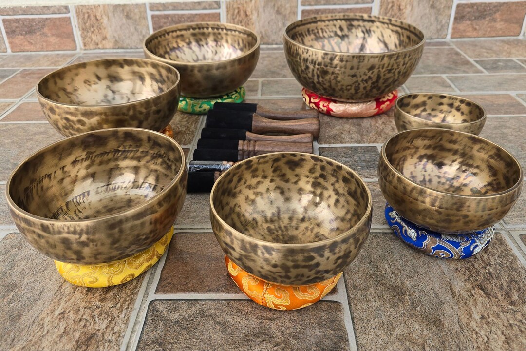 Handmade Antique Carved Singing Bowl Set: Tibetan Sound Healing - Etsy