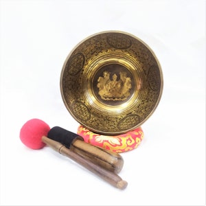 Buddha Bajra Itching Singing Bowl 10 inch Flower Handmade in Nepal for Meditation ,Healing, Sound Bath Tibetan Bowl Yoga And Relaxation image 1