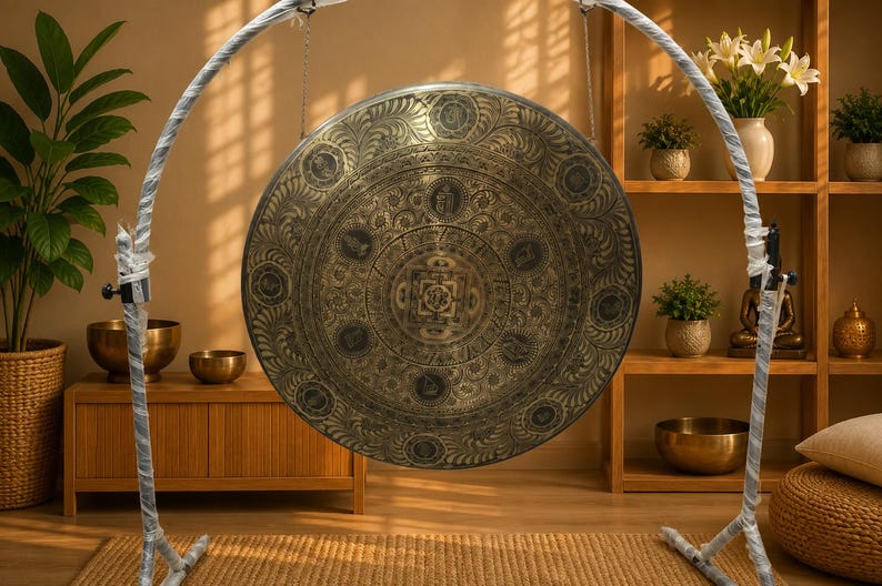 Handmade Kalachakra Mandala Gong, Seven Metal Sound Healing, Meditation, Yoga, Nepal image 5