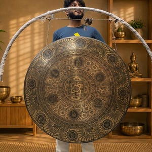 Handmade Kalachakra Mandala Gong, Seven Metal Sound Healing, Meditation, Yoga, Nepal image 10