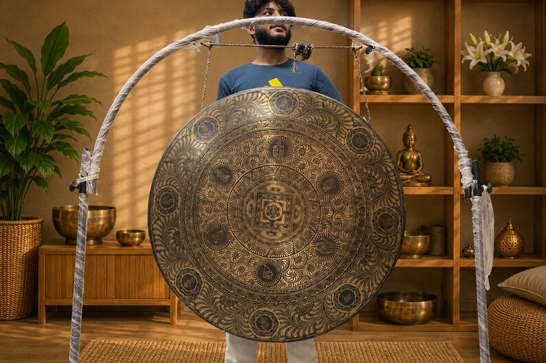 Handmade Kalachakra Mandala Gong, Seven Metal Sound Healing, Meditation, Yoga, Nepal image 10