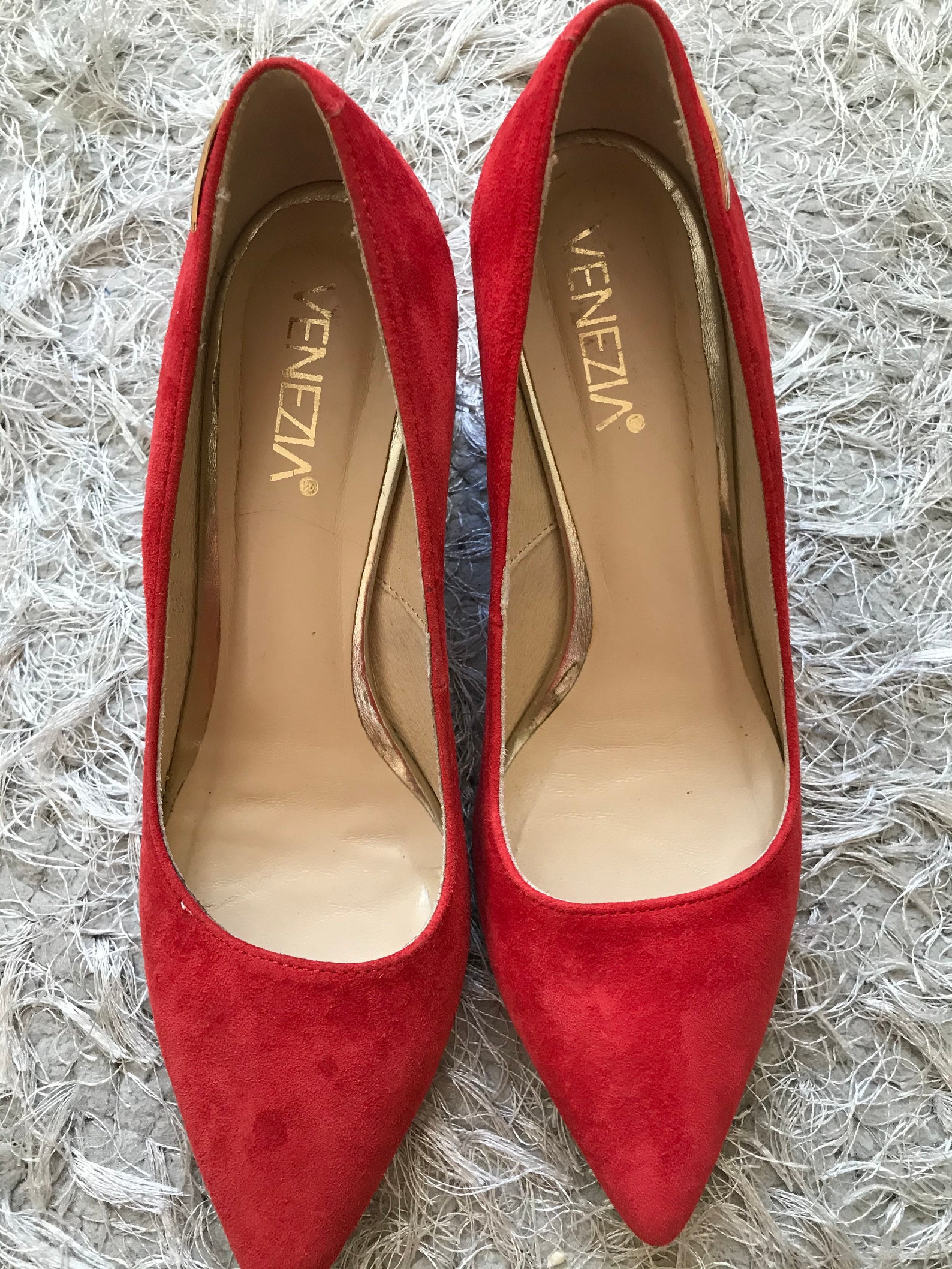 Red block heels suede shoes made in Italy Etsy